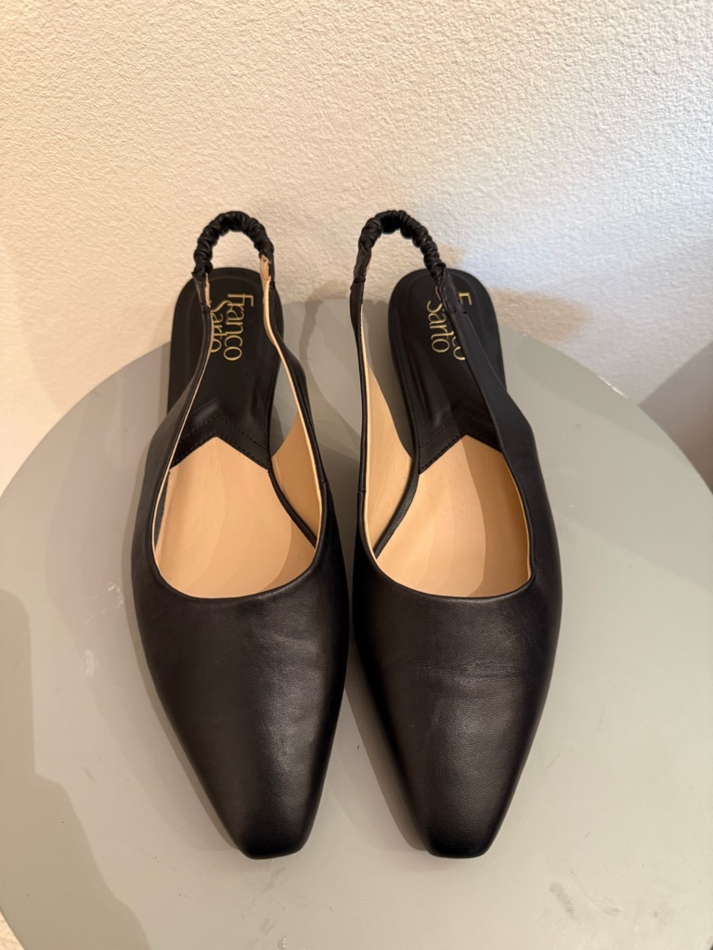 Franco Sarto Black Leather Slingback Flats Pointed Toe Size 8 EU 38 Minimalist - Picture 2 of 5